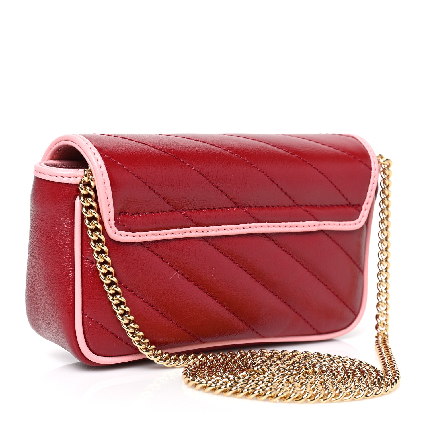 Gucci Azalea Calfskin Enamel Matelasse Diagonal Super Mini Torchon GG Marmont Shoulder Bag New Cherry Red Wild Rose 3 of 9
