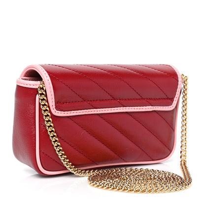 Gucci Azalea Calfskin Enamel Matelasse Diagonal Super Mini Torchon GG Marmont Shoulder Bag New Cherry Red Wild Rose 3 of 9