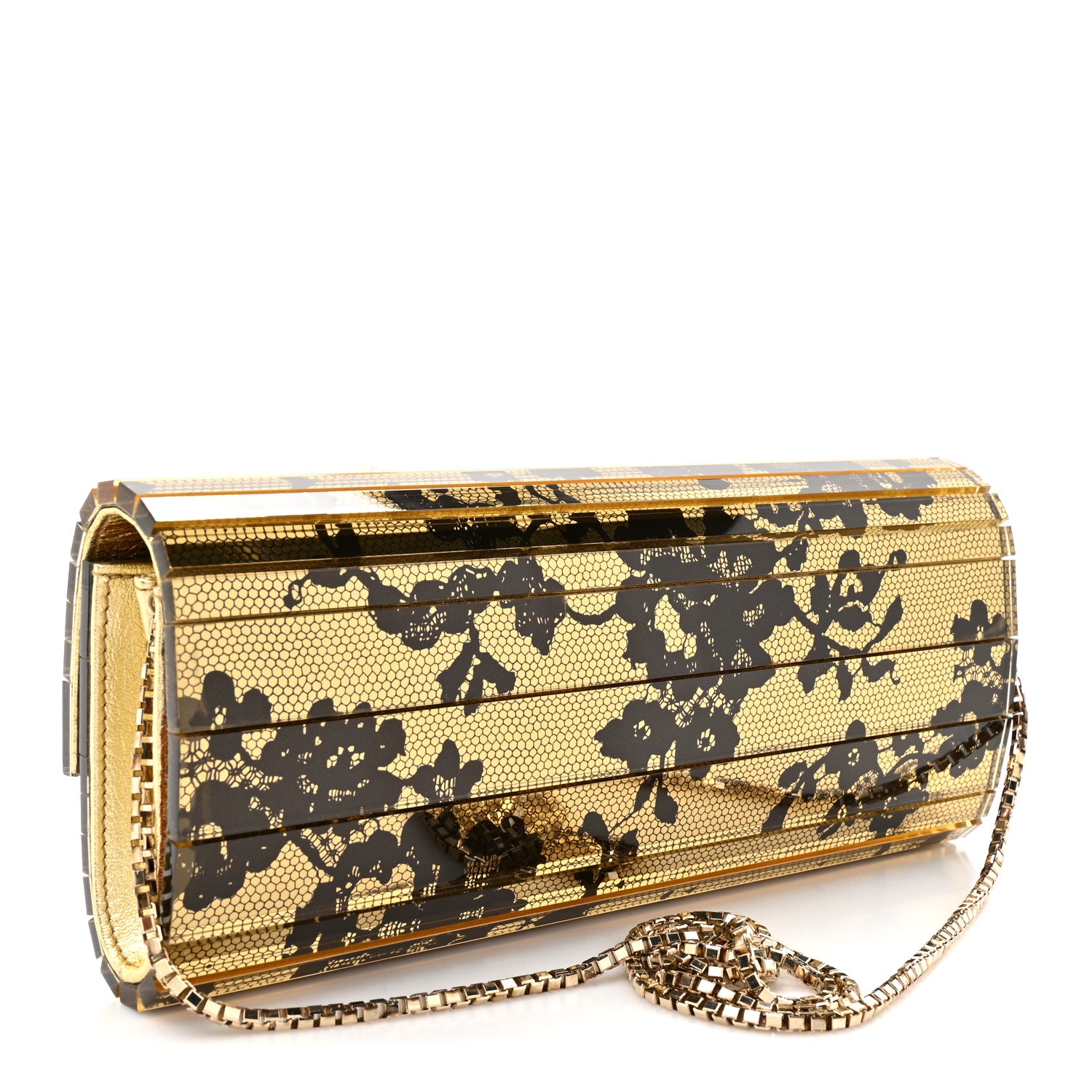Jimmy Choo Acrylic Lace Sweetie Clutch Gold Black 3 of 10