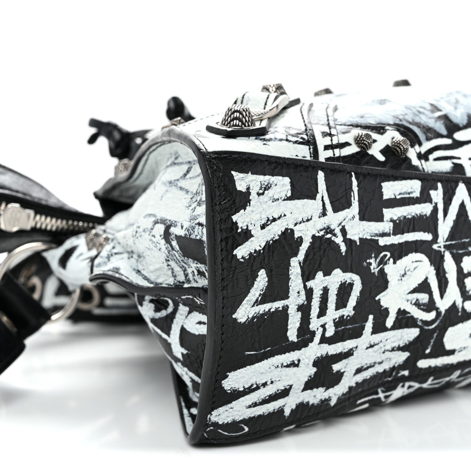 Balenciaga Agneau Arena Graffiti Neo Cagole Handbag XS Black White 10 of 11