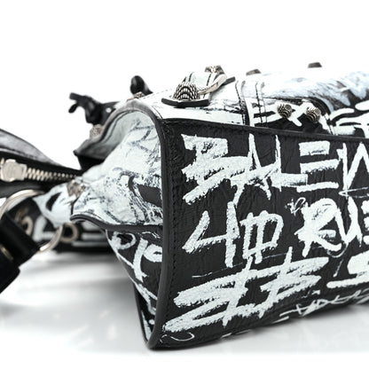Balenciaga Agneau Arena Graffiti Neo Cagole Handbag XS Black White 10 of 11