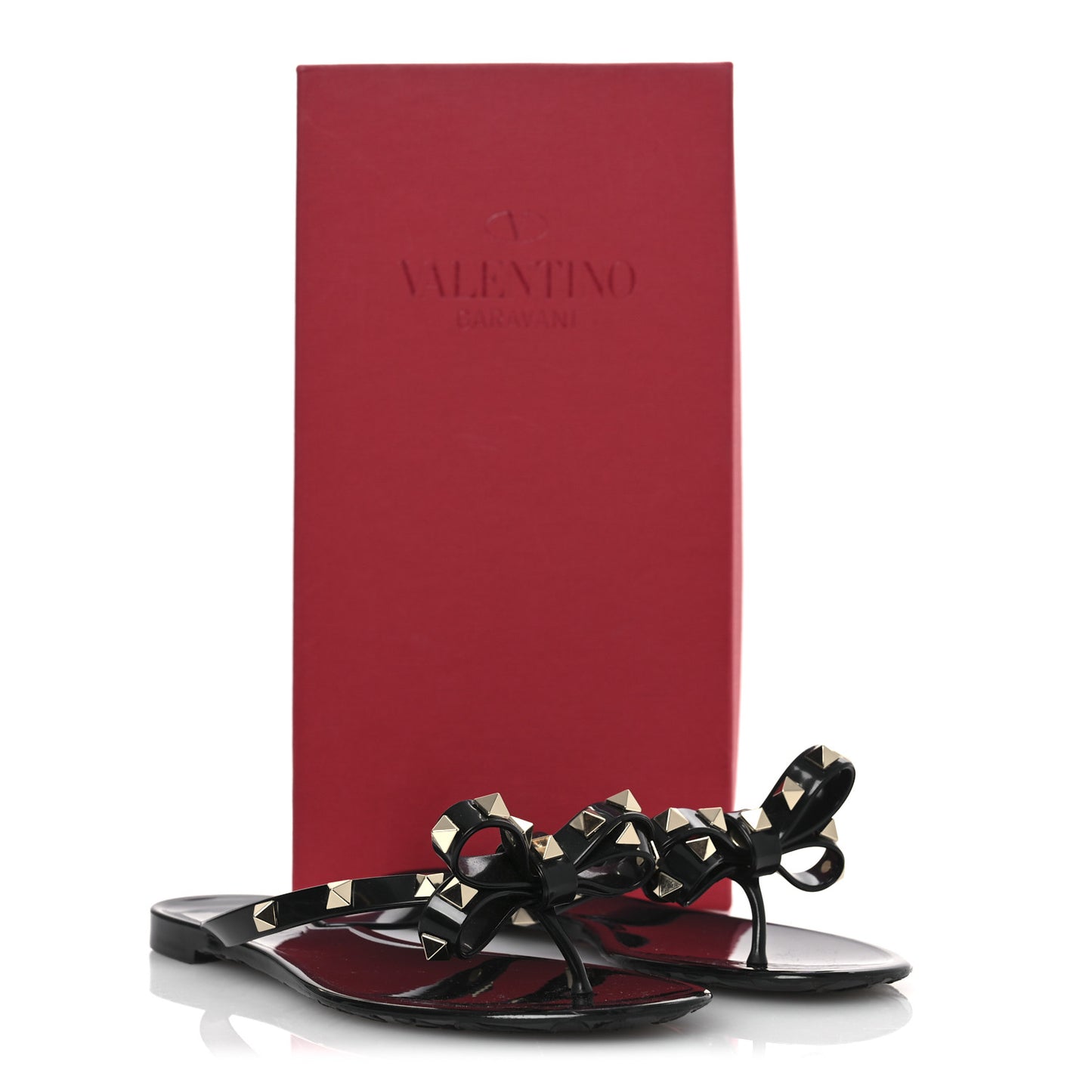 PVC Jelly Rockstud Bow Thong Sandals 36 Black