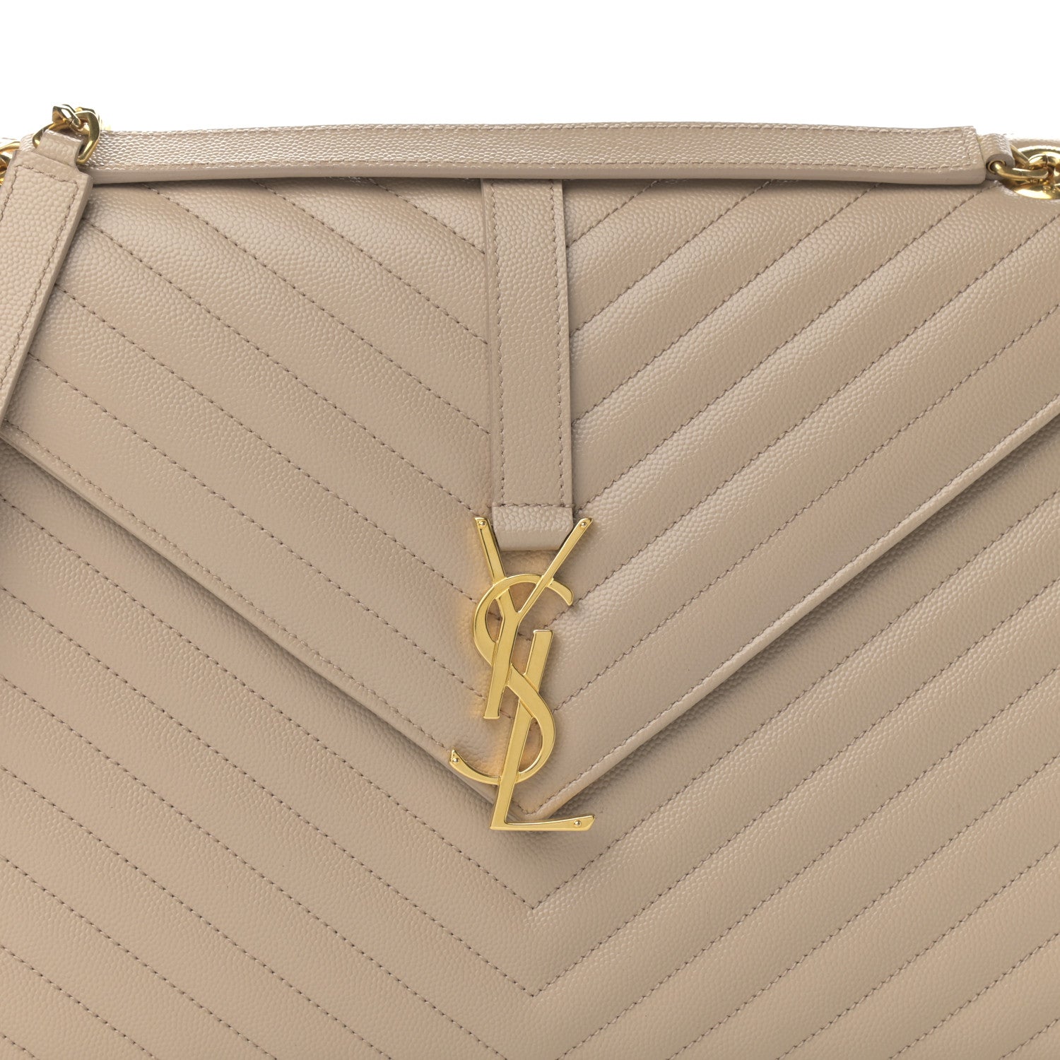 Saint Laurent Grain De Poudre Matelasse Chevron Large Monogram Satchel Dark Beige 8 of 14