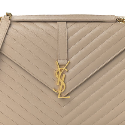 Saint Laurent Grain De Poudre Matelasse Chevron Large Monogram Satchel Dark Beige 8 of 14