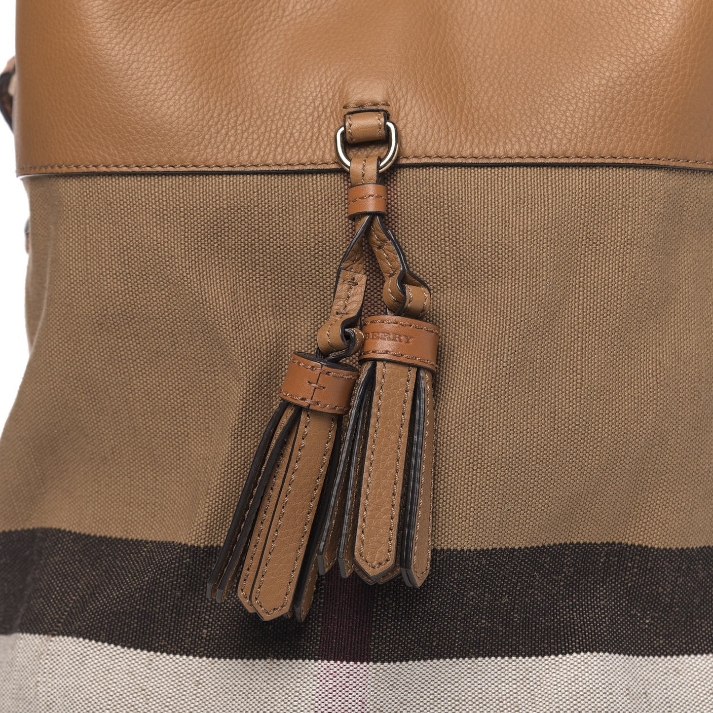 Grainy Calfskin Canvas Mega Check Medium Ashby Tassel Hobo Saddle Brown