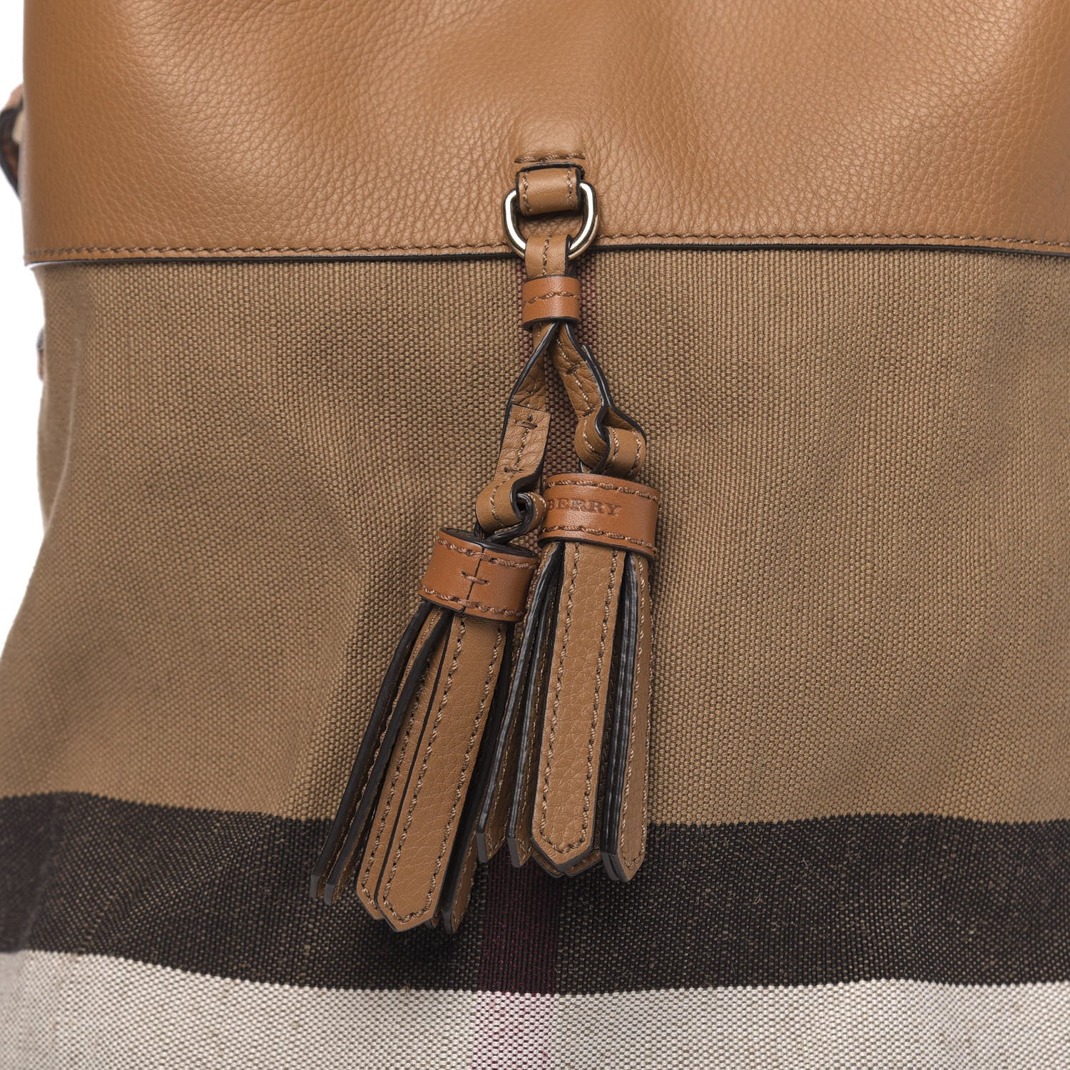 Burberry Grainy Calfskin Canvas Mega Check Medium Ashby Tassel Hobo Saddle Brown 11 of 11