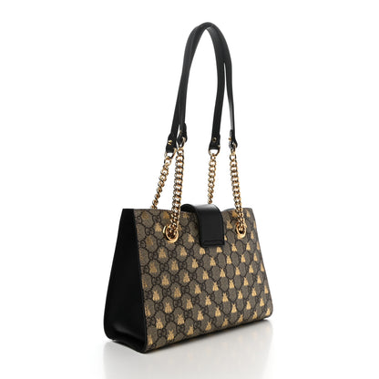 Gucci GG Supreme Monogram Bees Small Padlock Tote Beige Oro Black 3 of 10
