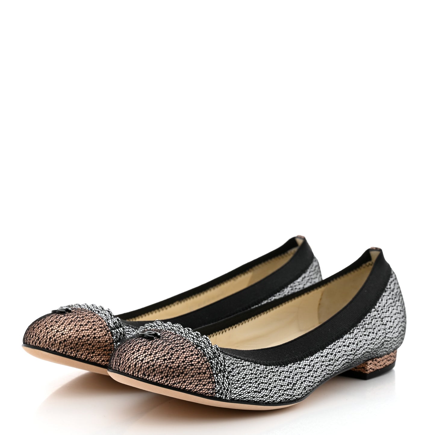Metallic Lace Cap Toe Ballerina Flats 37 Silver