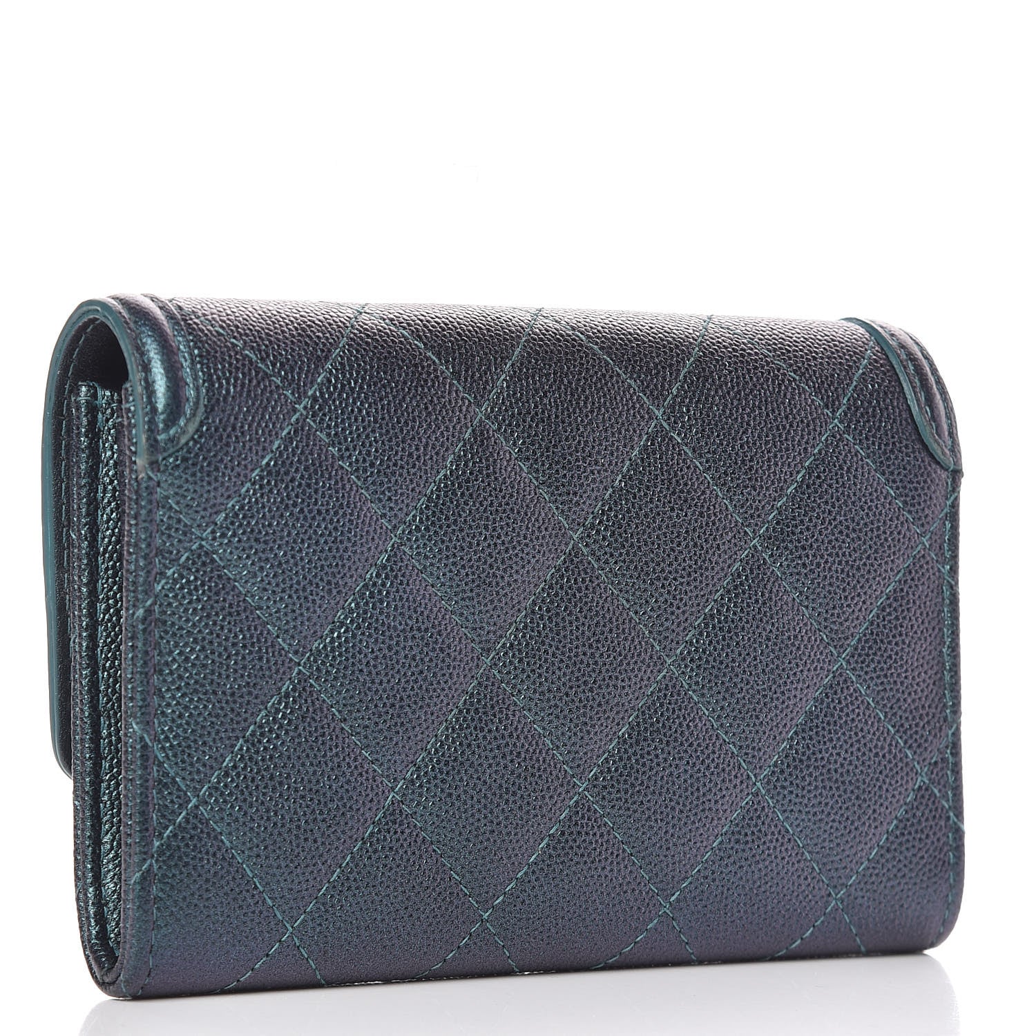 Chanel Iridescent Caviar Quilted Medium Filigree Flap Wallet Dark Turquoise 3 of 12