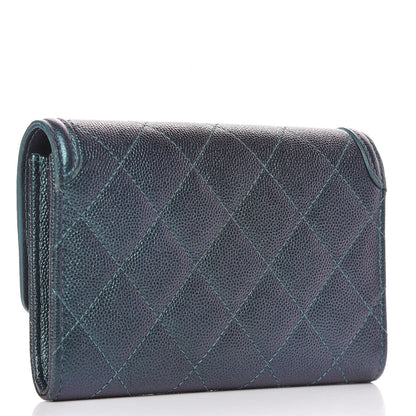 Chanel Iridescent Caviar Quilted Medium Filigree Flap Wallet Dark Turquoise 3 of 12