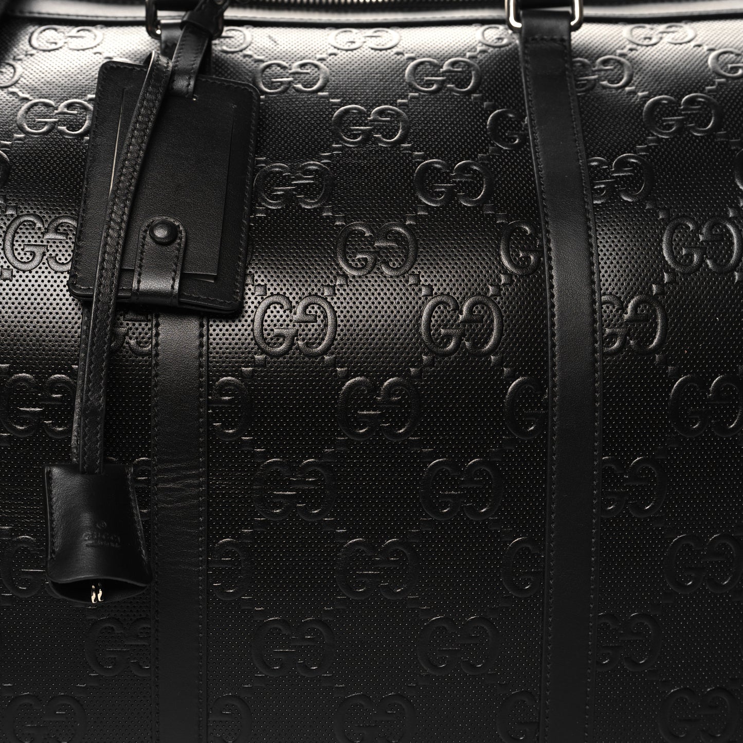 Calfskin GG Tennis Embossed Large Duffle Bag Black