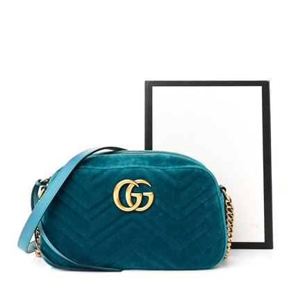 Gucci Velvet Matelasse Small GG Marmont Chain Shoulder Bag Pavone Cyan 12 of 12