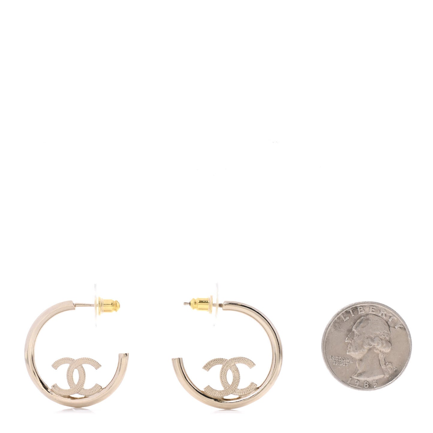 Metal Textured CC Hoop Earrings Gold