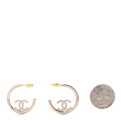 Chanel Metal Textured CC Hoop Earrings Gold 2 of 5