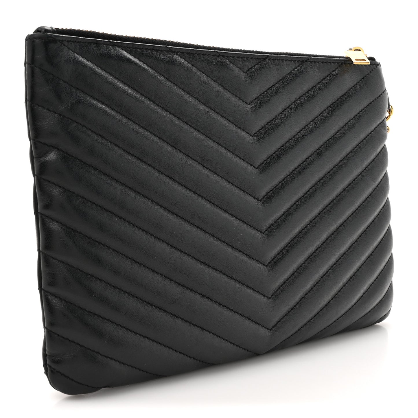 Calfskin Matelasse Chevron Monogram A5 Wristlet Black