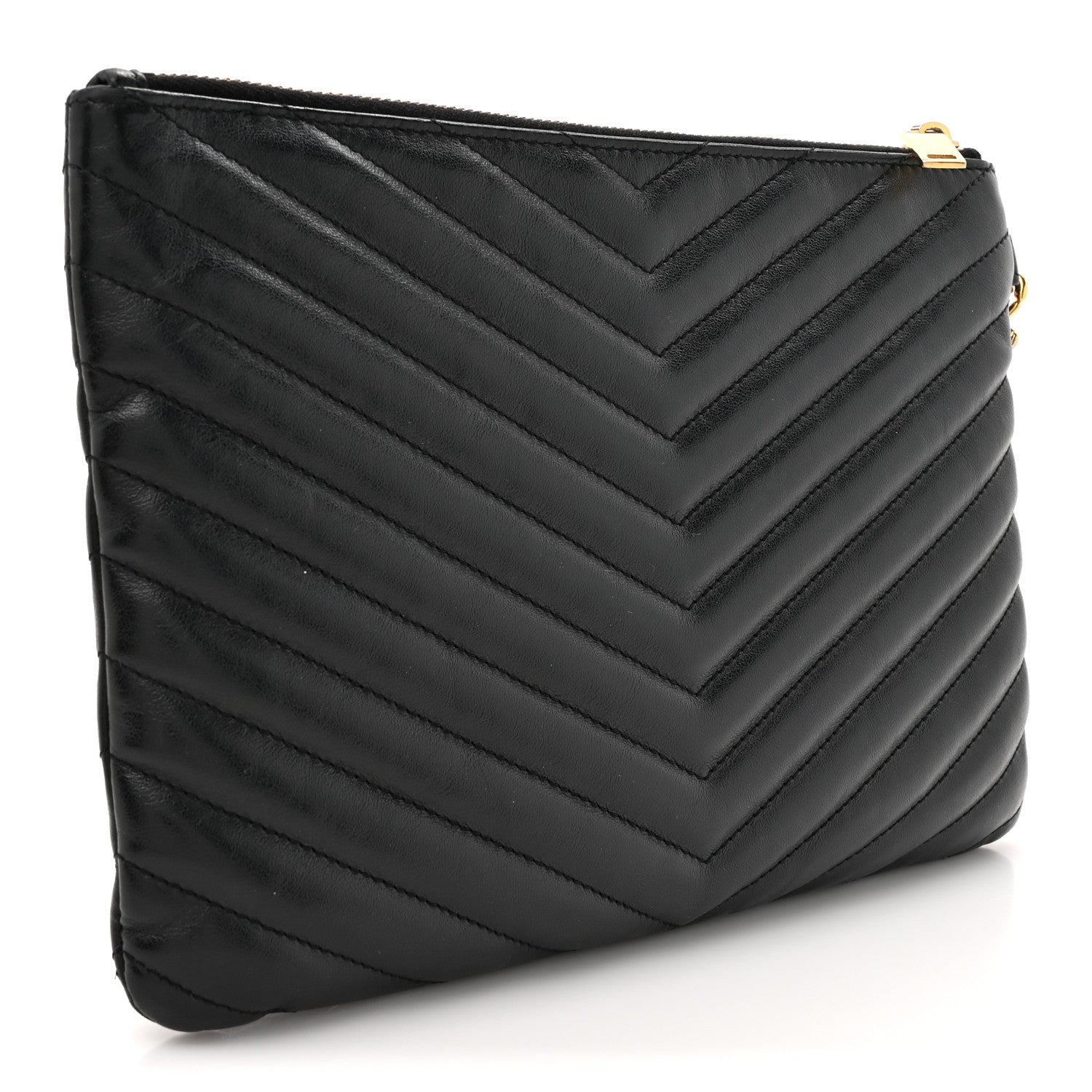 Saint Laurent Calfskin Matelasse Chevron Monogram A5 Wristlet Black 3 of 13