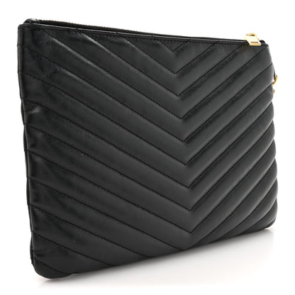 Saint Laurent Calfskin Matelasse Chevron Monogram A5 Wristlet Black 3 of 13