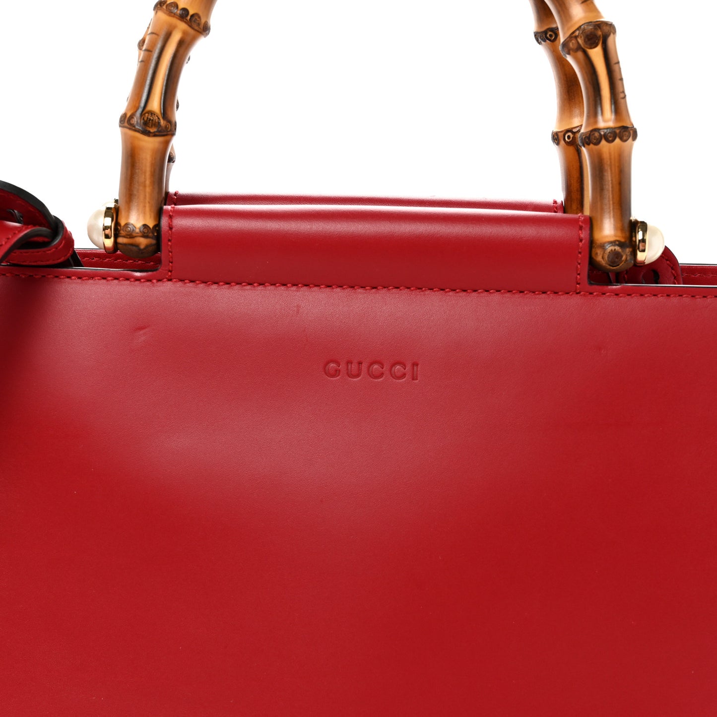 Nappa Bamboo Small Nymphaea Top Handle Bag Hibiscus Red