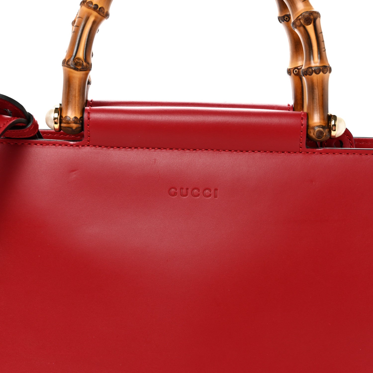 Gucci Nappa Bamboo Small Nymphaea Top Handle Bag Hibiscus Red 8 of 11