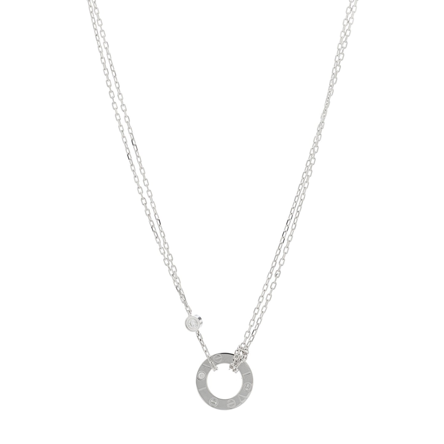 18K White Gold 2 Diamond LOVE Necklace