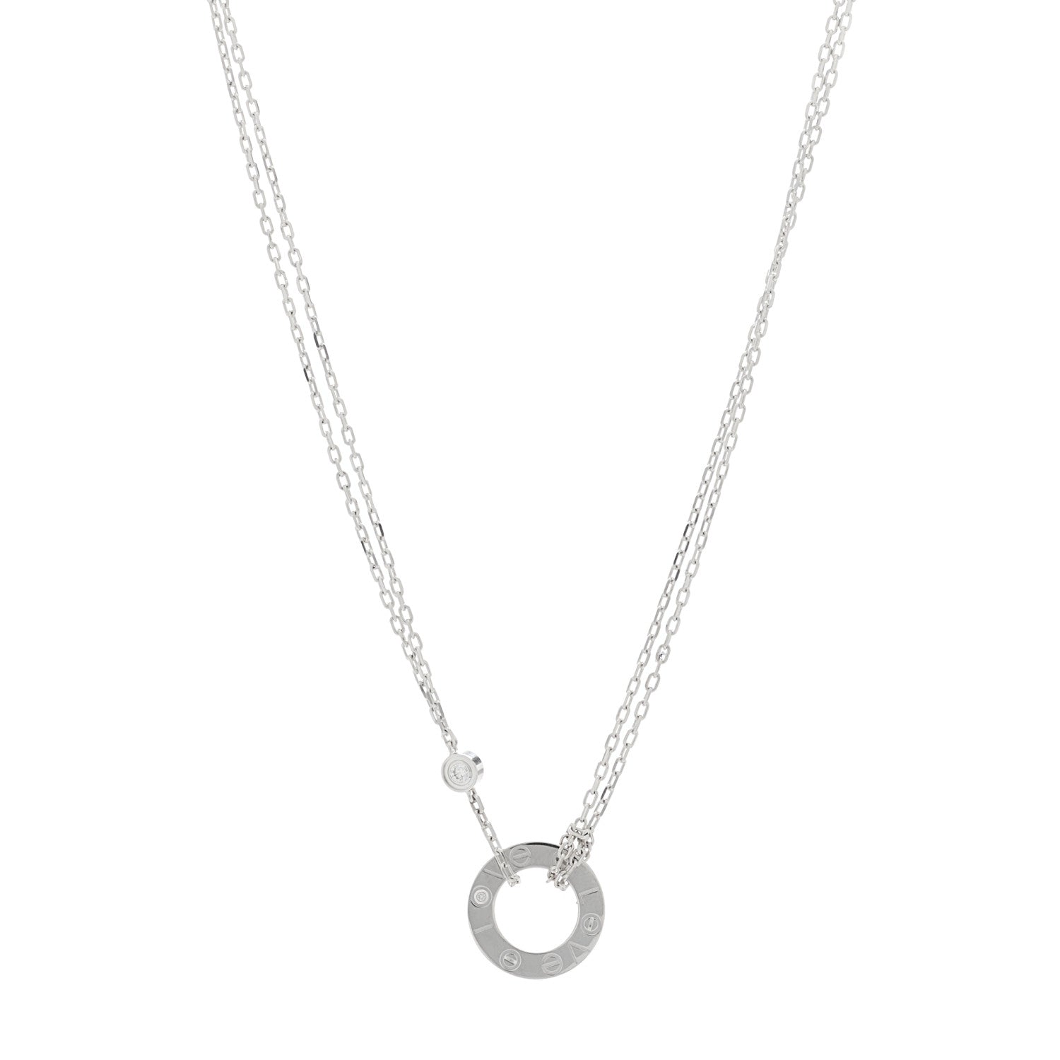 Cartier 18K White Gold 2 Diamond LOVE Necklace 1 of 4