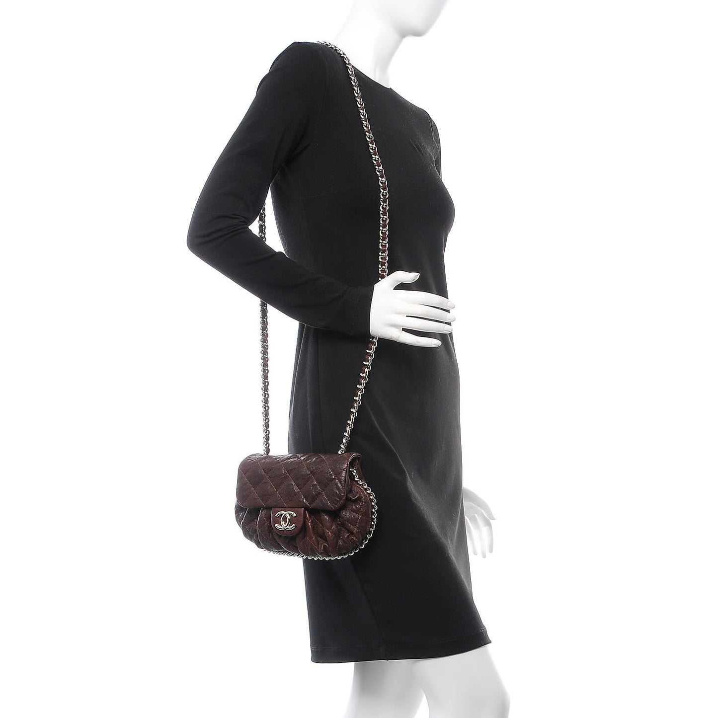 Washed Lambskin Quilted Mini Chain Around Flap Dark Brown