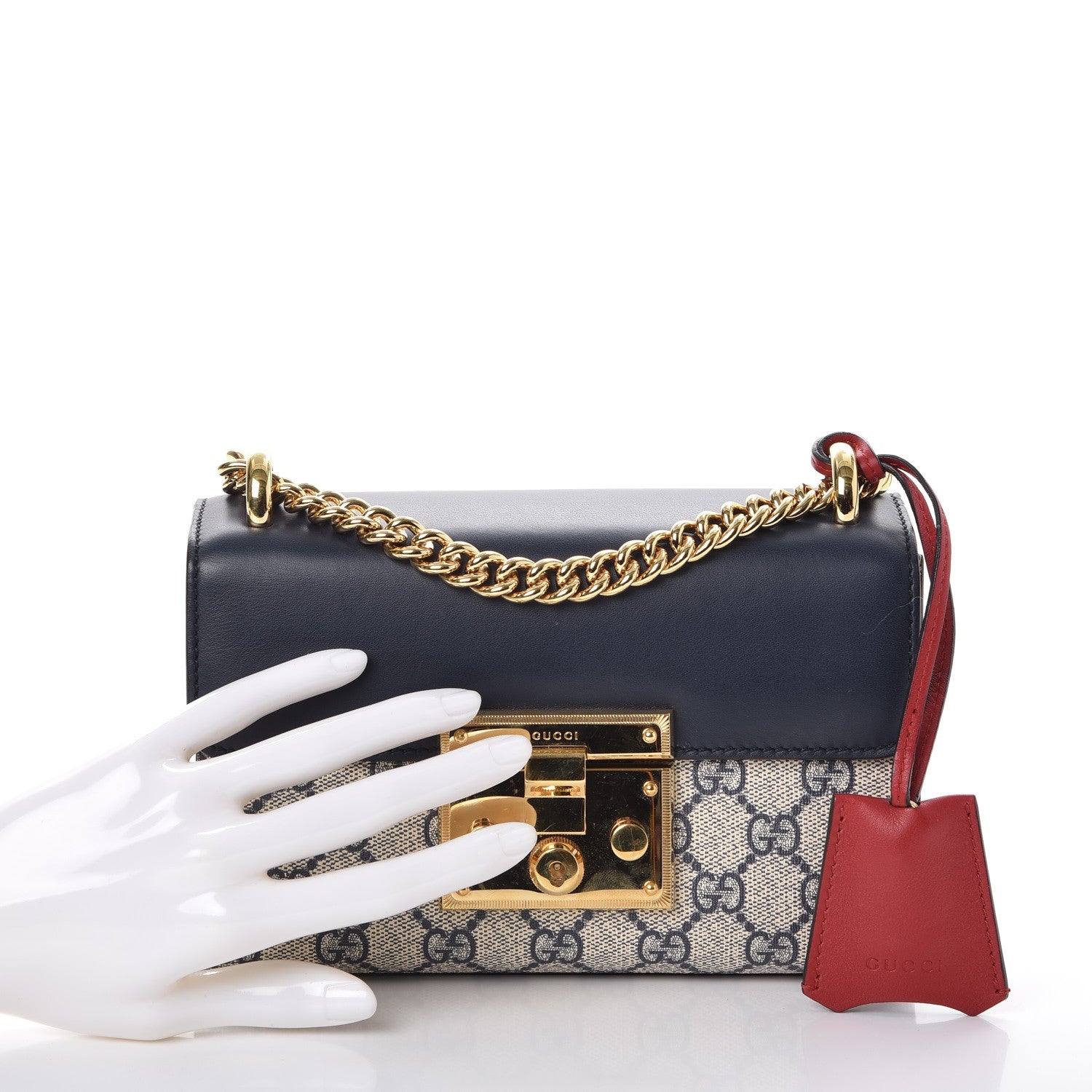 Gucci GG Supreme Monogram Moon Calfskin Small Padlock Shoulder Bag Beige Blue Mystic White Hibiscus Red 3 of 8