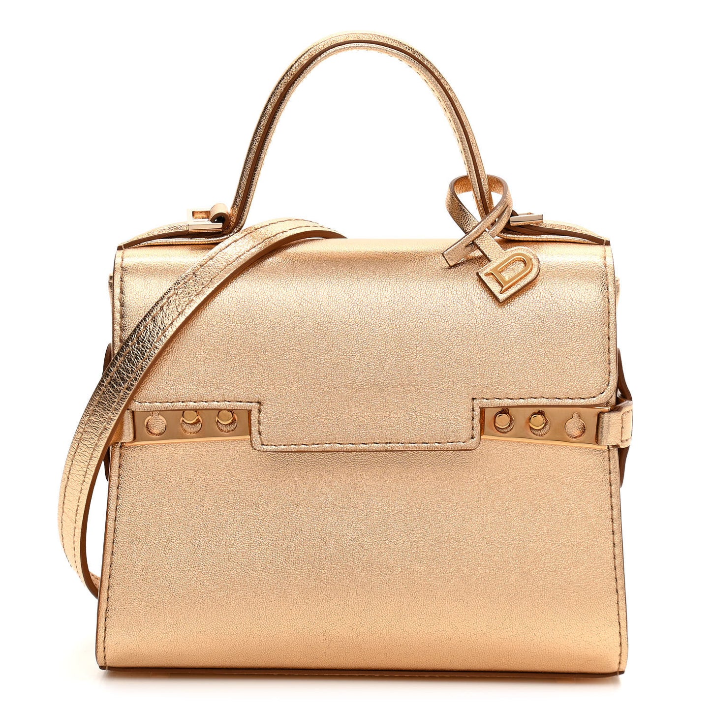 Metallic Calfskin Micro Tempete Satchel Or Rose