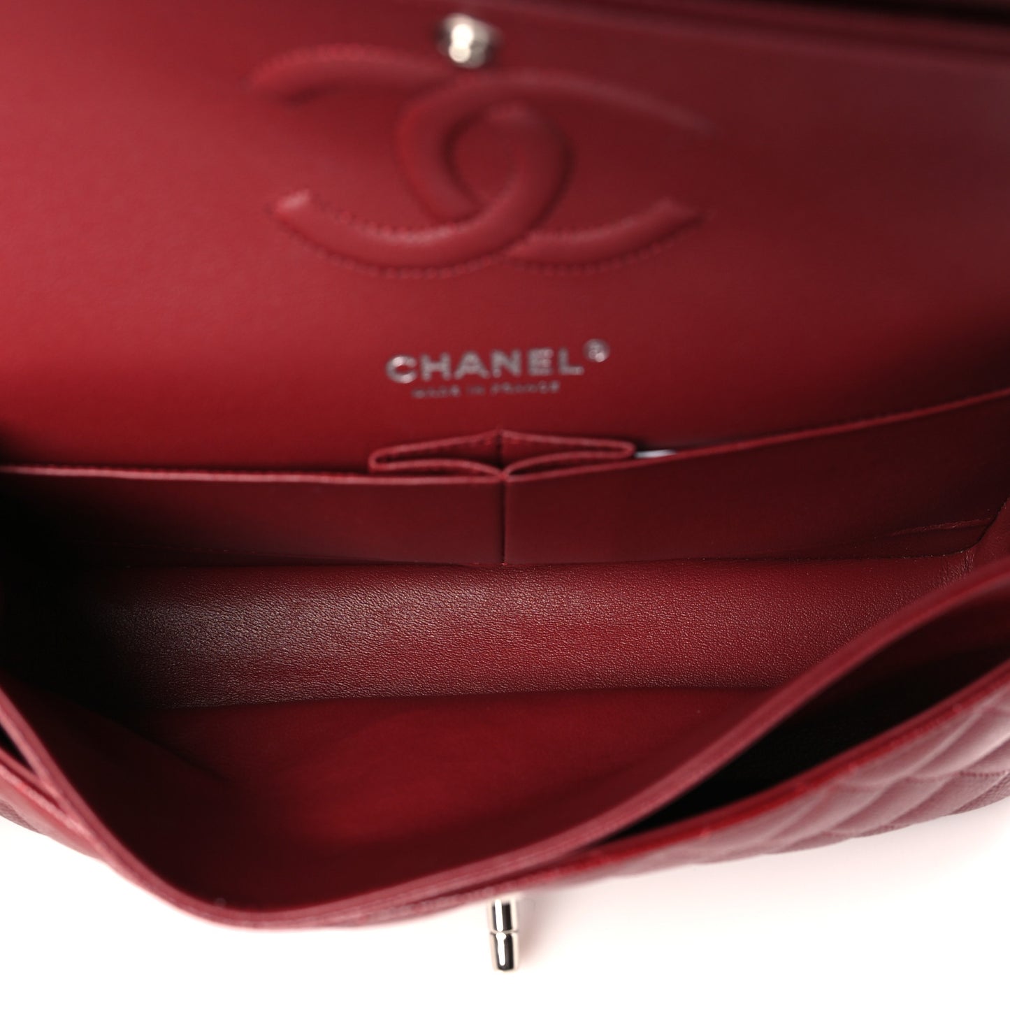 Caviar Quilted Medium Double Flap Dark Red