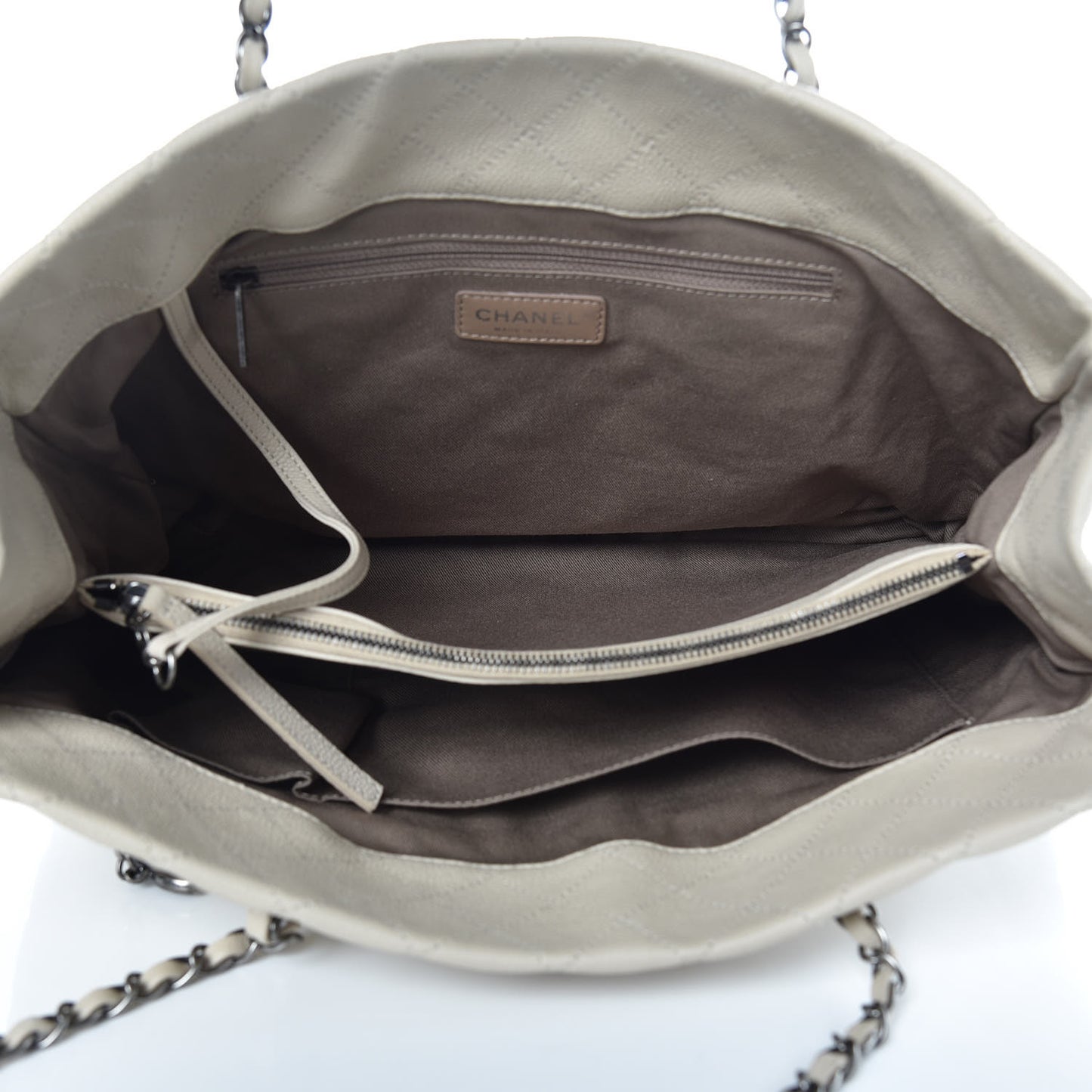 Caviar Quilted Shopping Tote Light Beige