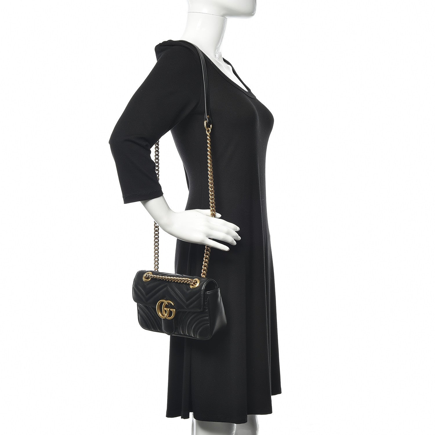 Gucci Calfskin Matelasse Mini GG Marmont Shoulder Bag Black 2 of 14