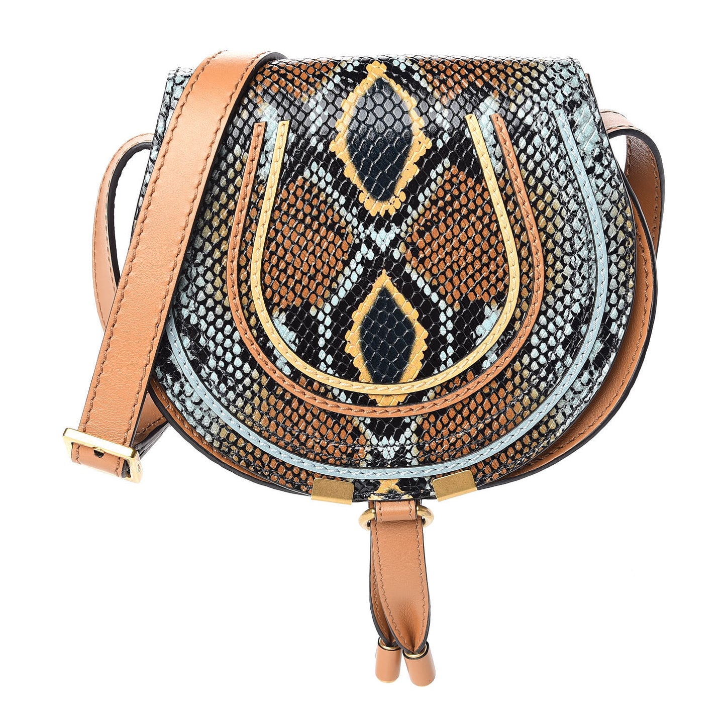 Python Calfskin Embossed Mini Marcie Round Crossbody Bag Multicolor