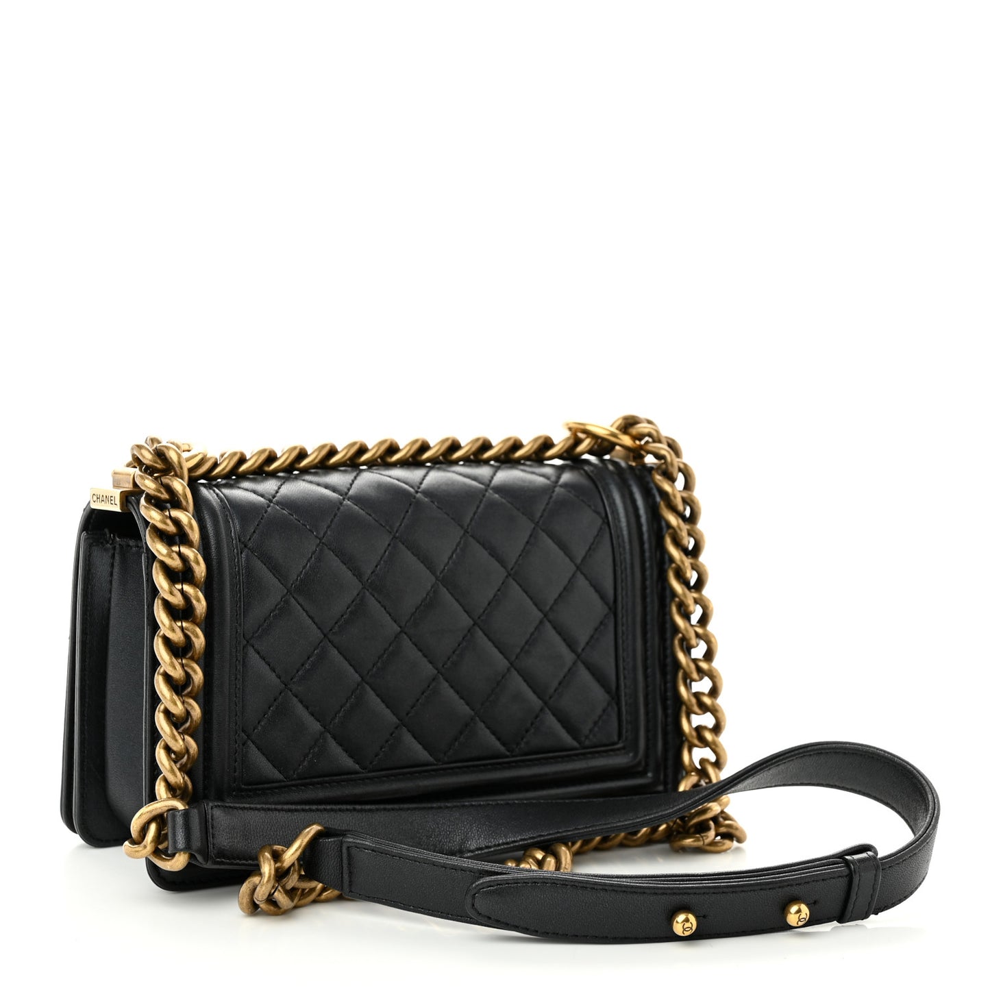 Lambskin Quilted Small Boy Flap Black