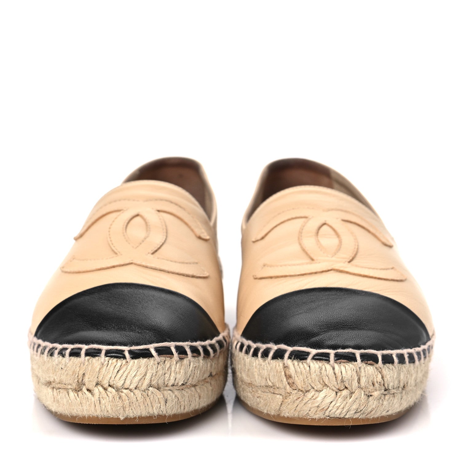 Chanel Lambskin CC Espadrilles 38 Beige Black 2 of 9