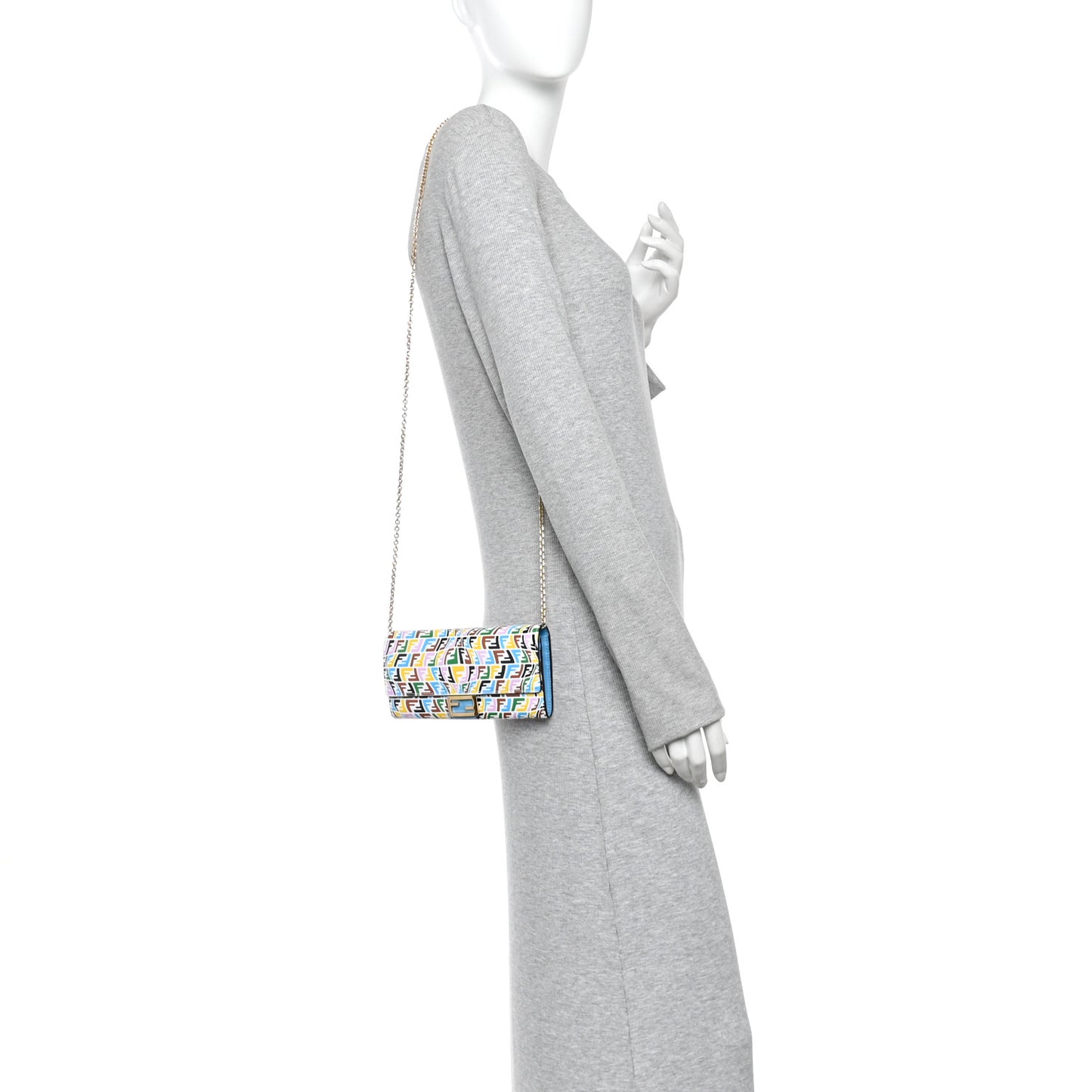 X SARAH COLEMAN Vitello Liberty Ceylon Micro FF Fish Eye Embossed Continental Envelope Wallet On Chain Multicolor Cyber Blue