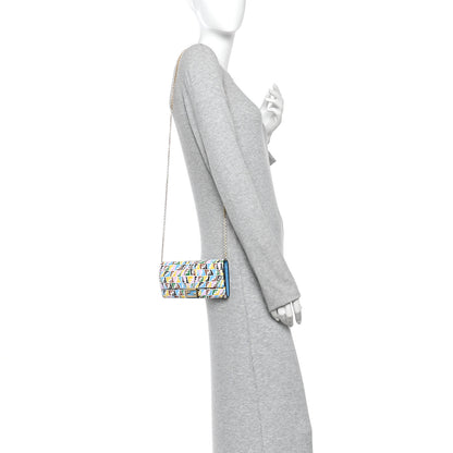 Fendi X SARAH COLEMAN Vitello Liberty Ceylon Micro FF Fish Eye Embossed Continental Envelope Wallet On Chain Multicolor Cyber Blue 2 of 11