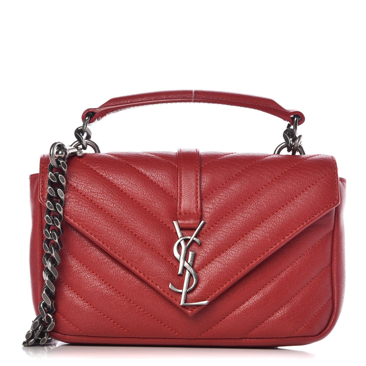 Sheepskin Matelasse Chevron Monogram College Chain Wallet New Red