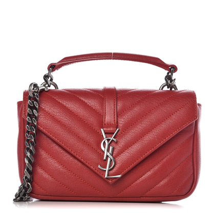 Saint Laurent Sheepskin Matelasse Chevron Monogram College Chain Wallet New Red 1 of 6