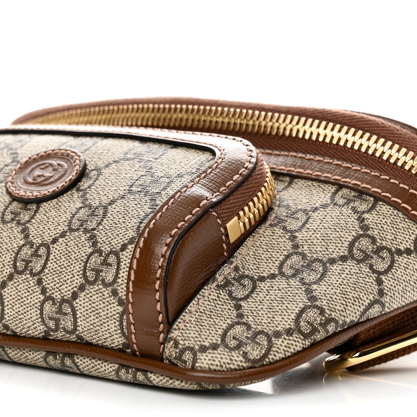 GG Supreme Monogram Textured Calfskin Retro Interlocking G Belt Bag Beige Ebony Brown Sugar