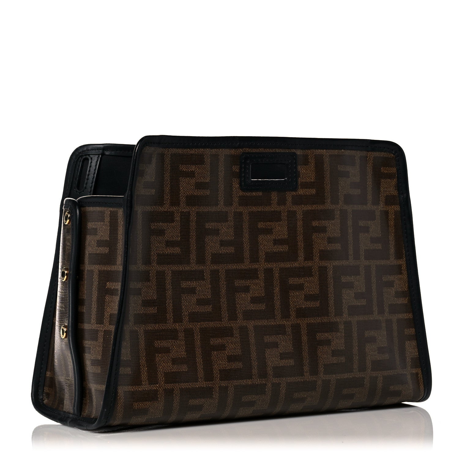 Fendi Glazed Fabric Vitello Century FF 1974 Stamp Patch Mini Peekaboo Defender Cover Mogano Panna Black 3 of 12
