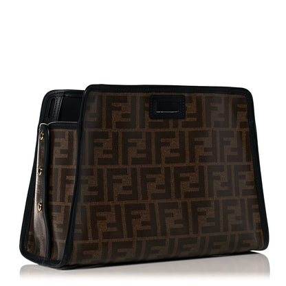 Fendi Glazed Fabric Vitello Century FF 1974 Stamp Patch Mini Peekaboo Defender Cover Mogano Panna Black 3 of 12