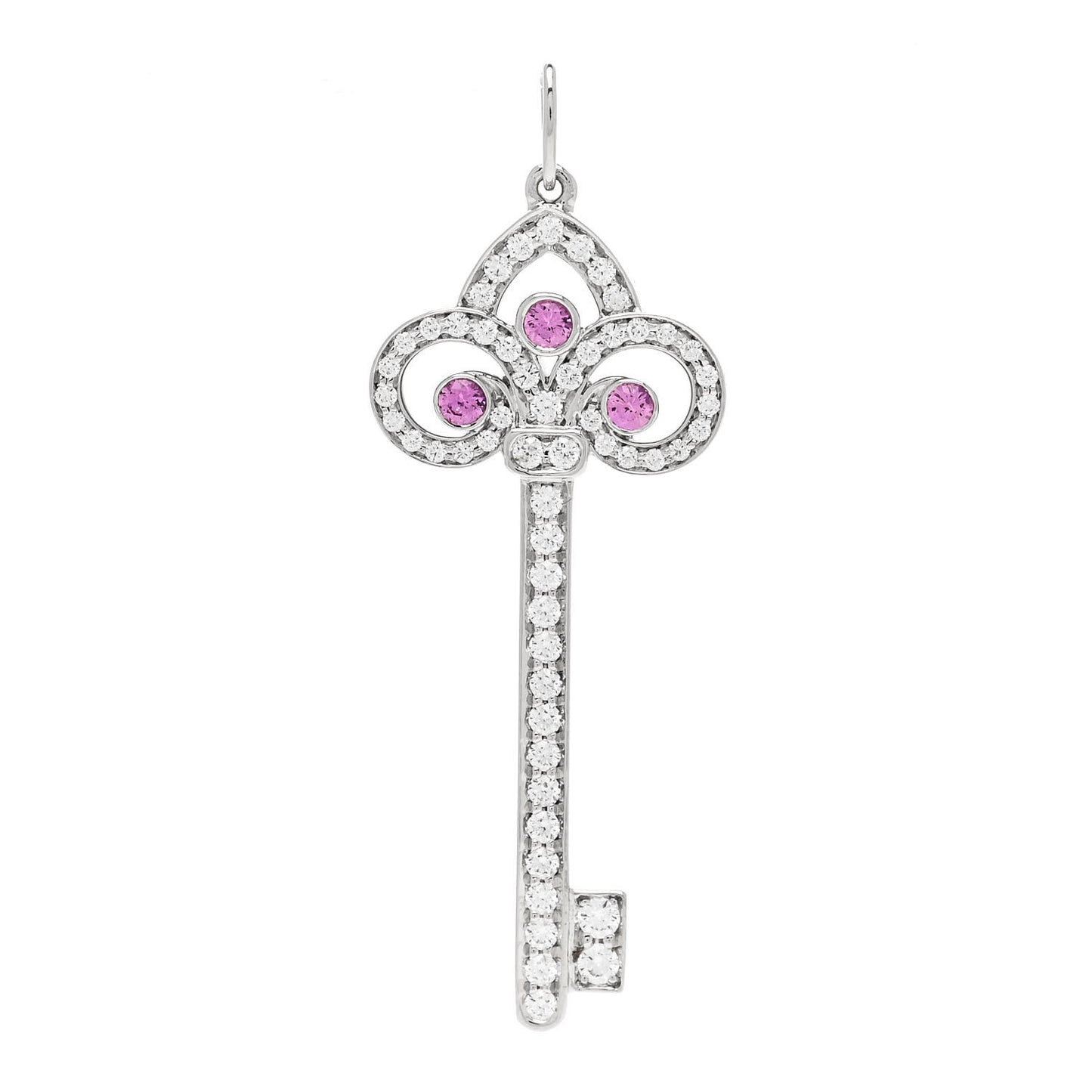 Platinum Diamond Pink Sapphire Fleur De Lis Key Pendant