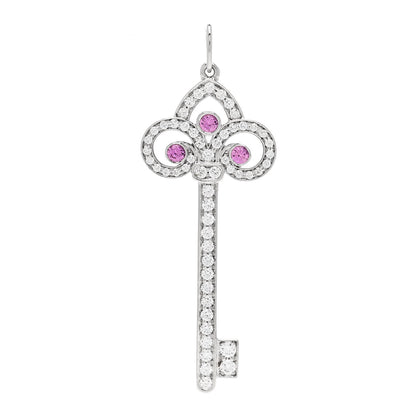 Tiffany Platinum Diamond Pink Sapphire Fleur De Lis Key Pendant 1 of 5