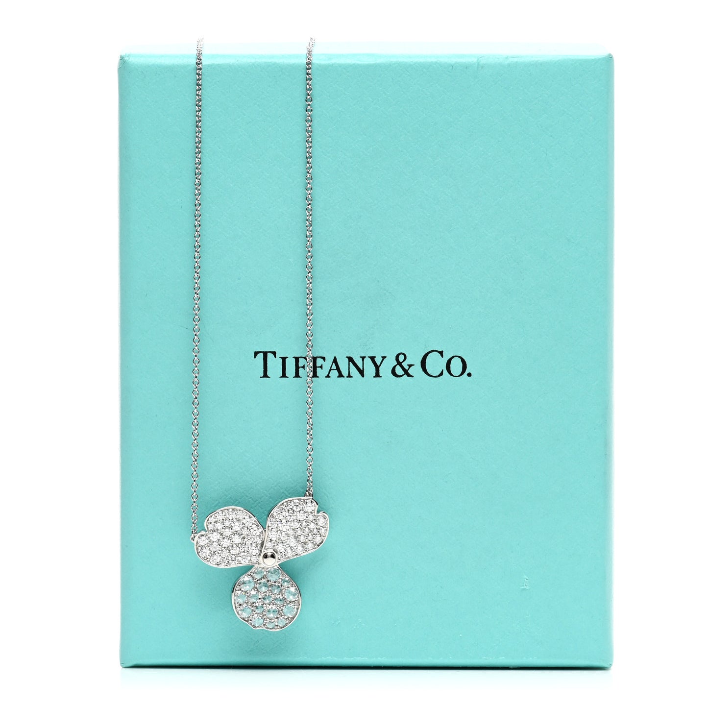 Platinum Diamond Large Paper Flowers Pave Pendant Necklace