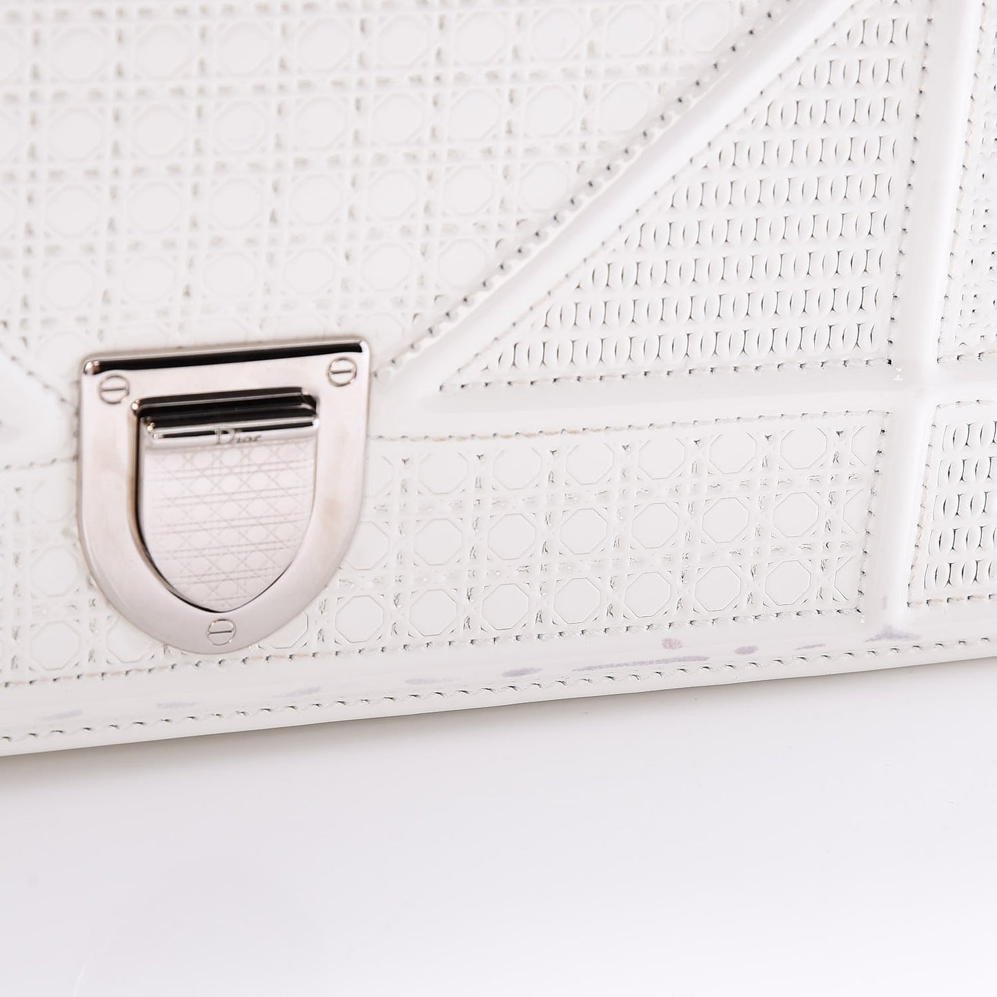 Patent Micro-Cannage Small Diorama Flap Bag White