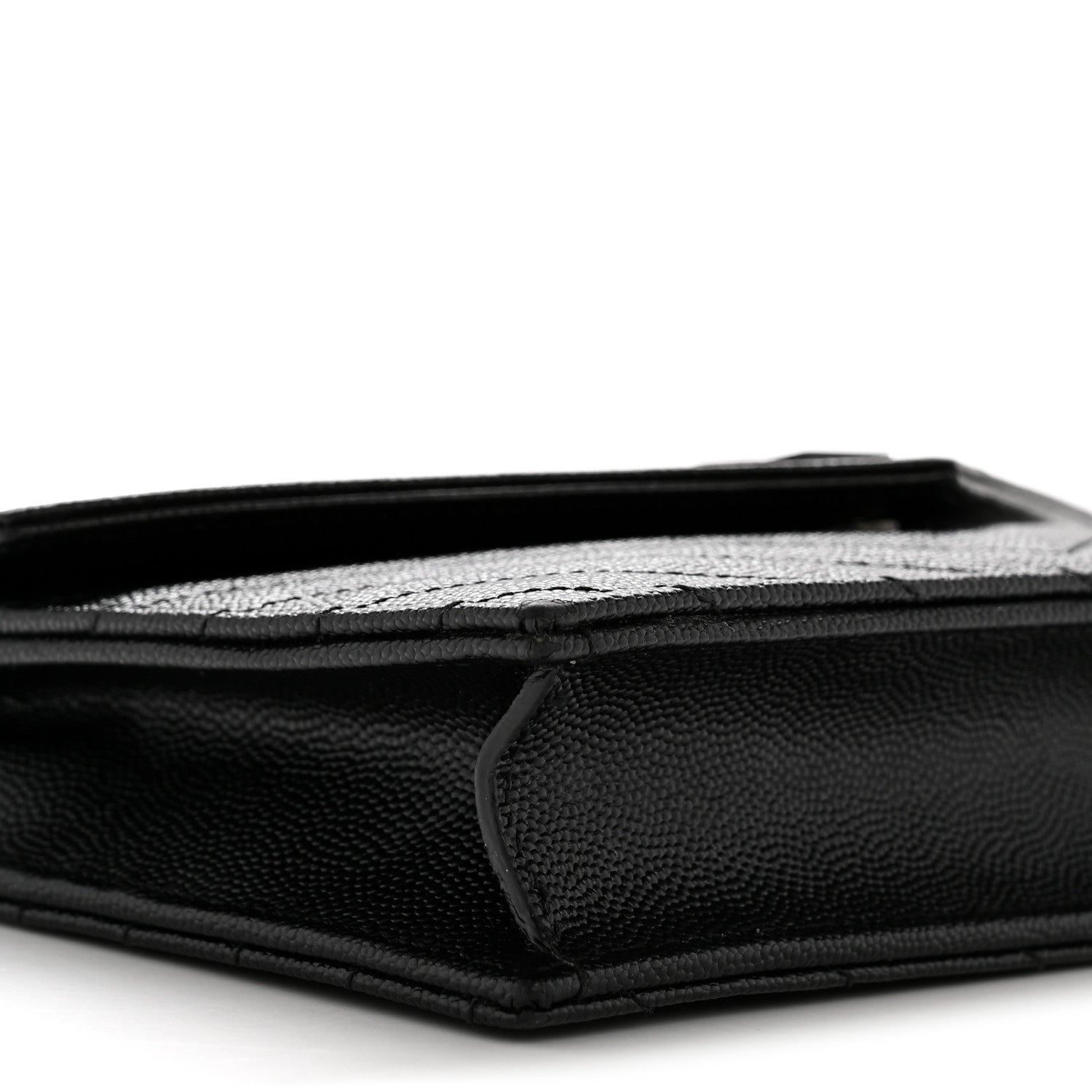 Saint Laurent Grain De Poudre Matelasse Chevron Monogram Monochrome Envelope Chain Wallet Black 9 of 13