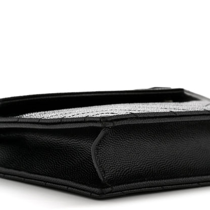 Saint Laurent Grain De Poudre Matelasse Chevron Monogram Monochrome Envelope Chain Wallet Black 9 of 13