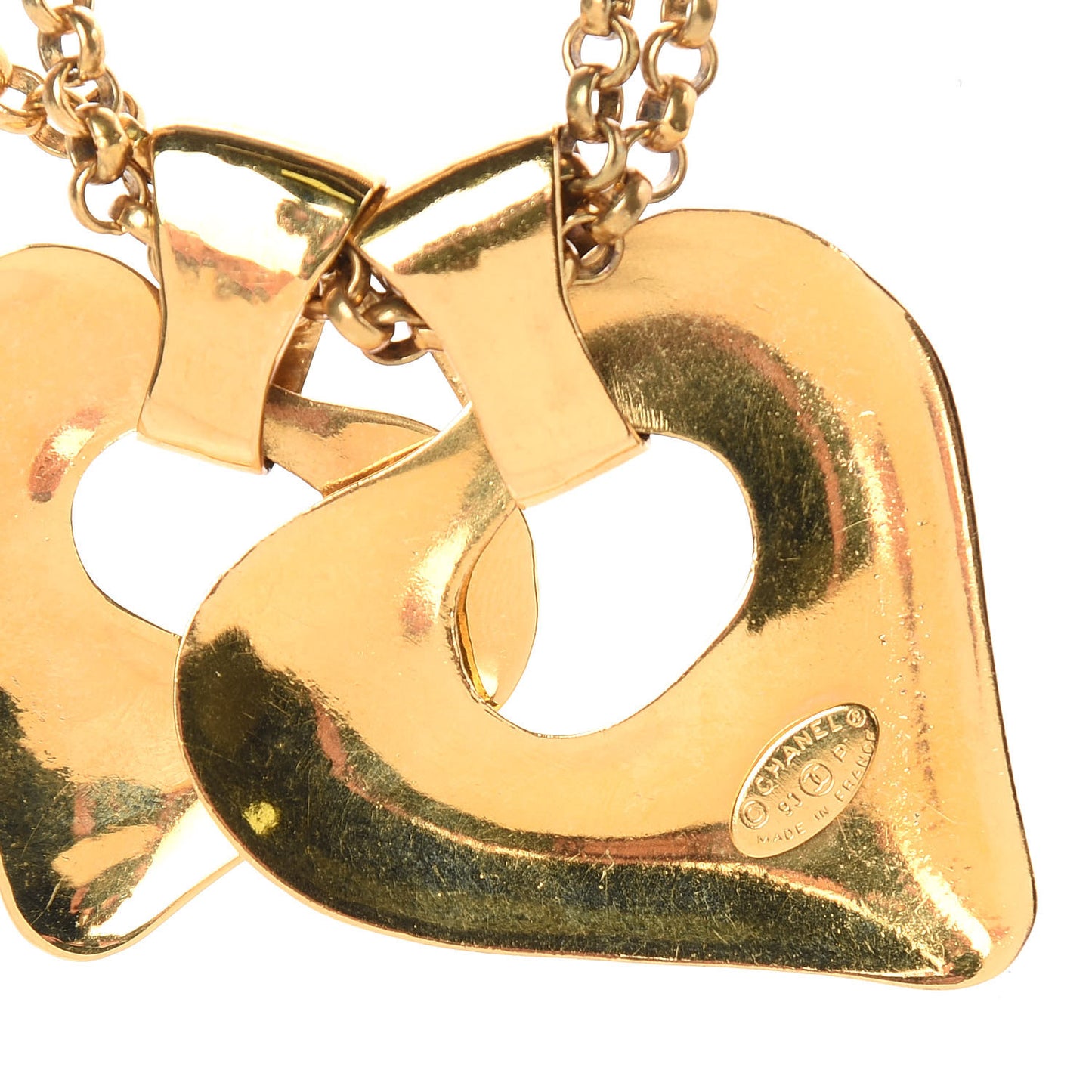 CC Double Heart Chain Pendant Necklace Gold