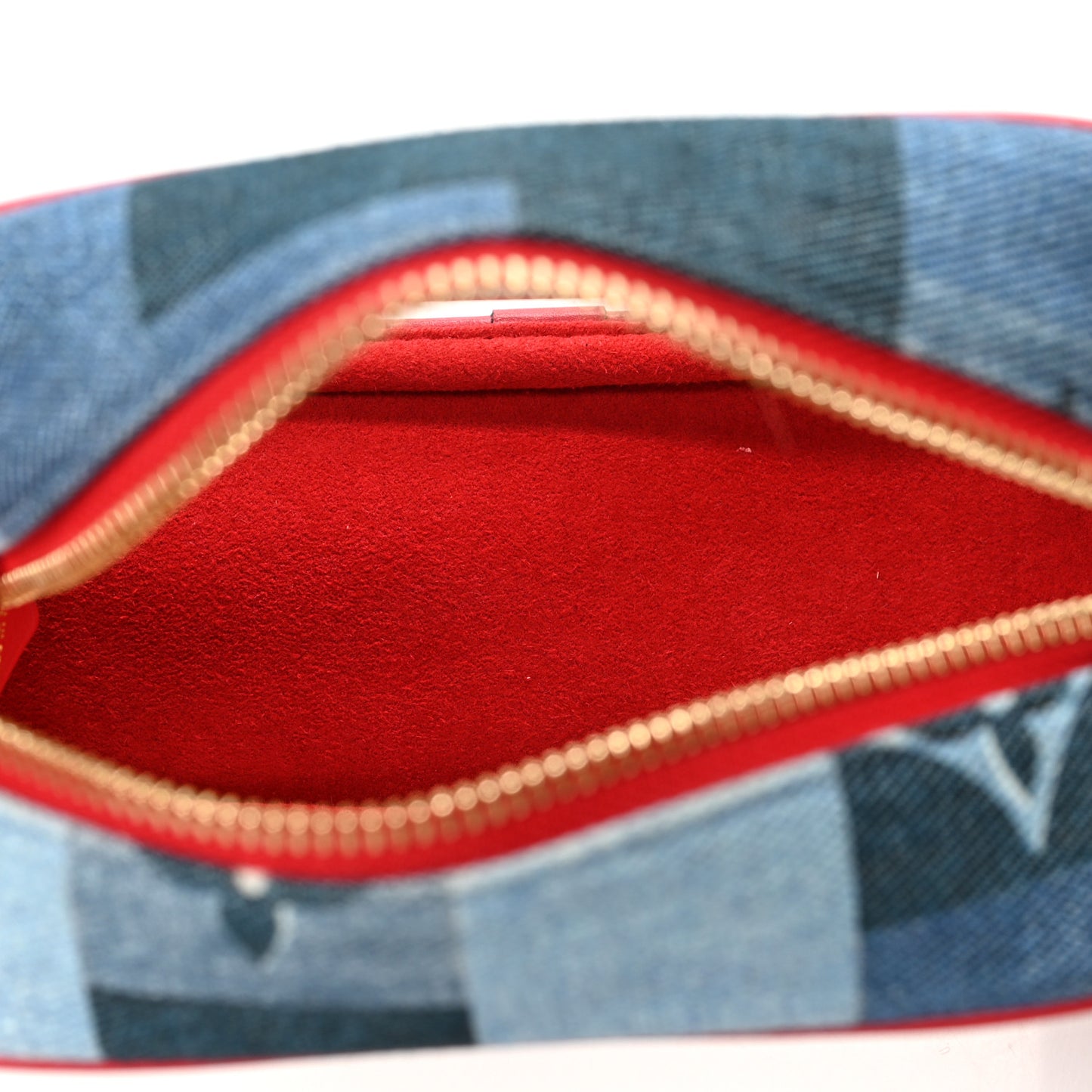 Denim Damier Monogram Patchwork PVC Beach Pouch Blue Rouge