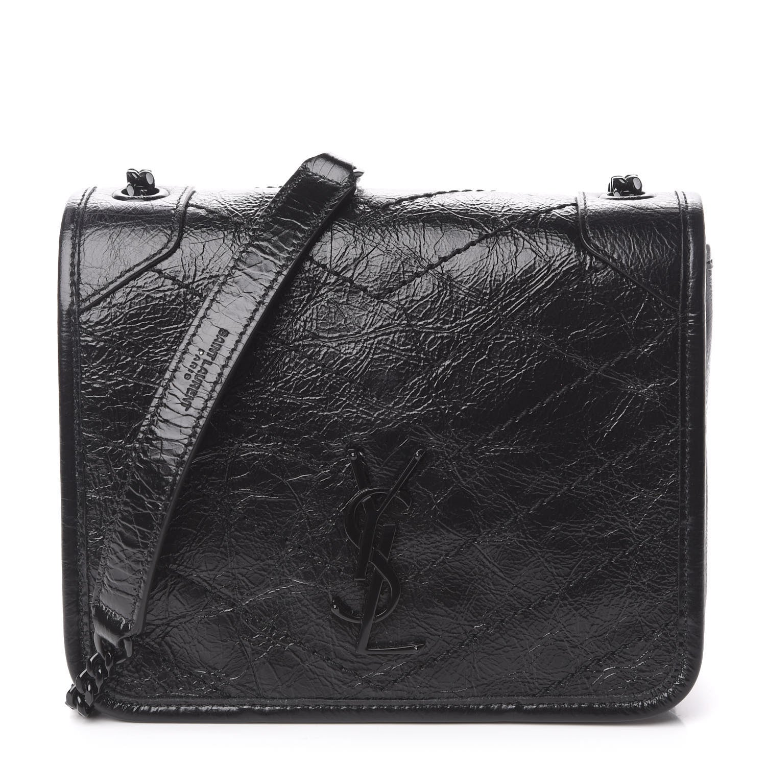 Saint Laurent Crinkled Calfskin Matelasse Monogram Niki Chain Wallet Black 1 of 9